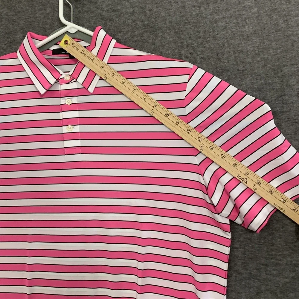 RLX Ralph Lauren Polo Shirt Mens XL Pink Stripe Golf Performance‎ Stretch Summer